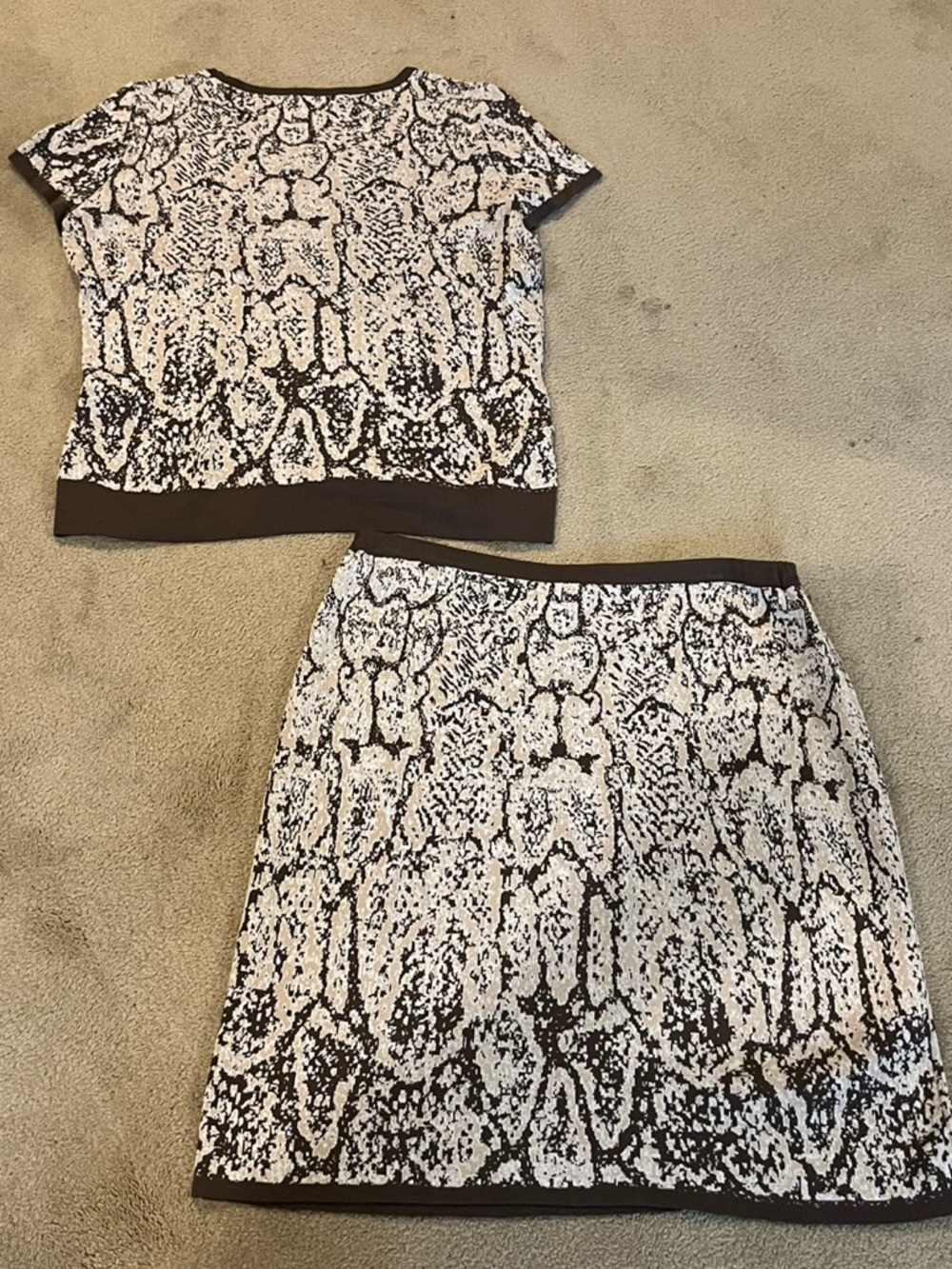 Etcetera Snake Pattern Knit Sweater and Skirt Set in Neutral Colors